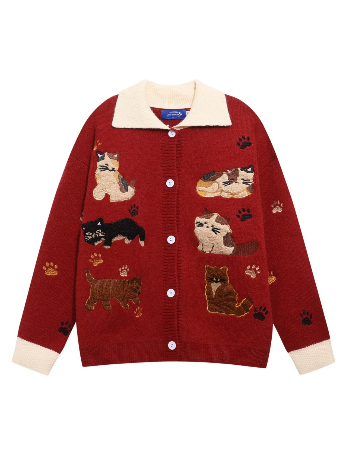 Christmas Retro Cute Cat Embroidery Lapel Sweater