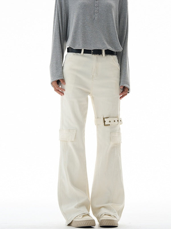 Liber Autumn Neutral wear Multiple pockets Solid Color Cargo Trousers