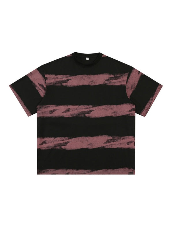 Imitation Tie-dye Stripes Pure Embroidery T-shirts