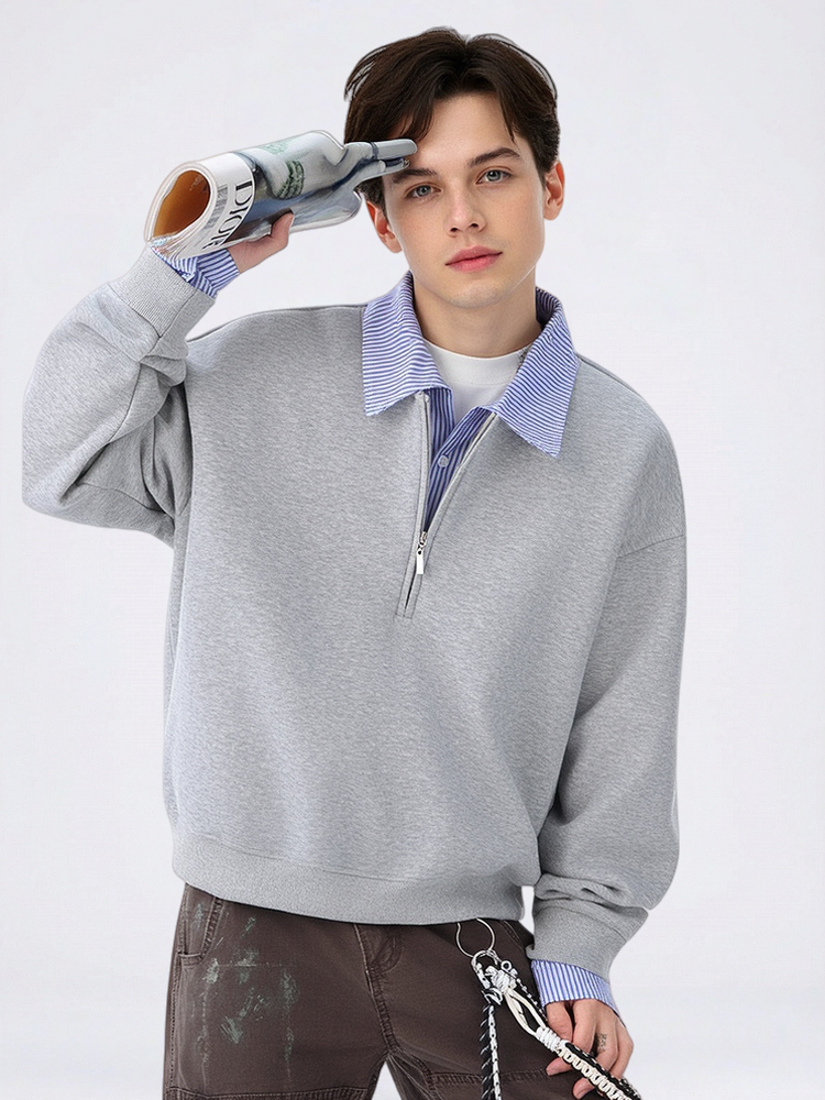 Mock-layer Striped-panel Polo Shirt