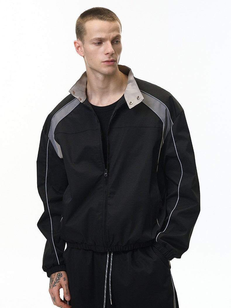 Function Retro Sports Racing Suit Jackets Wide-leg Pants Set