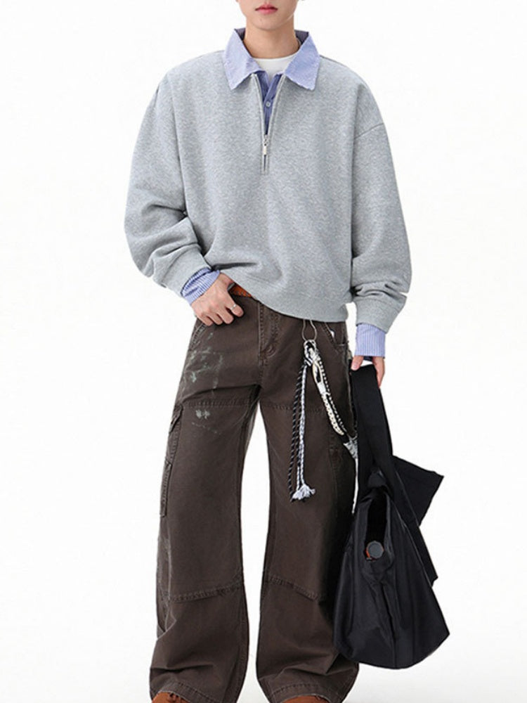 Mock-layer Striped-panel Polo Shirt