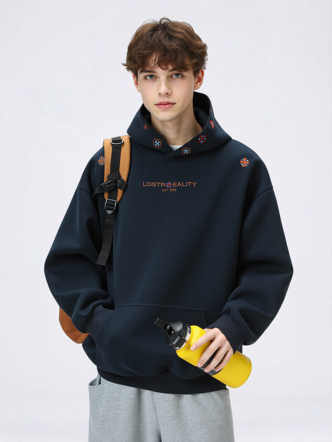 Ethnic-Embroidered Hooded Sweatshirt