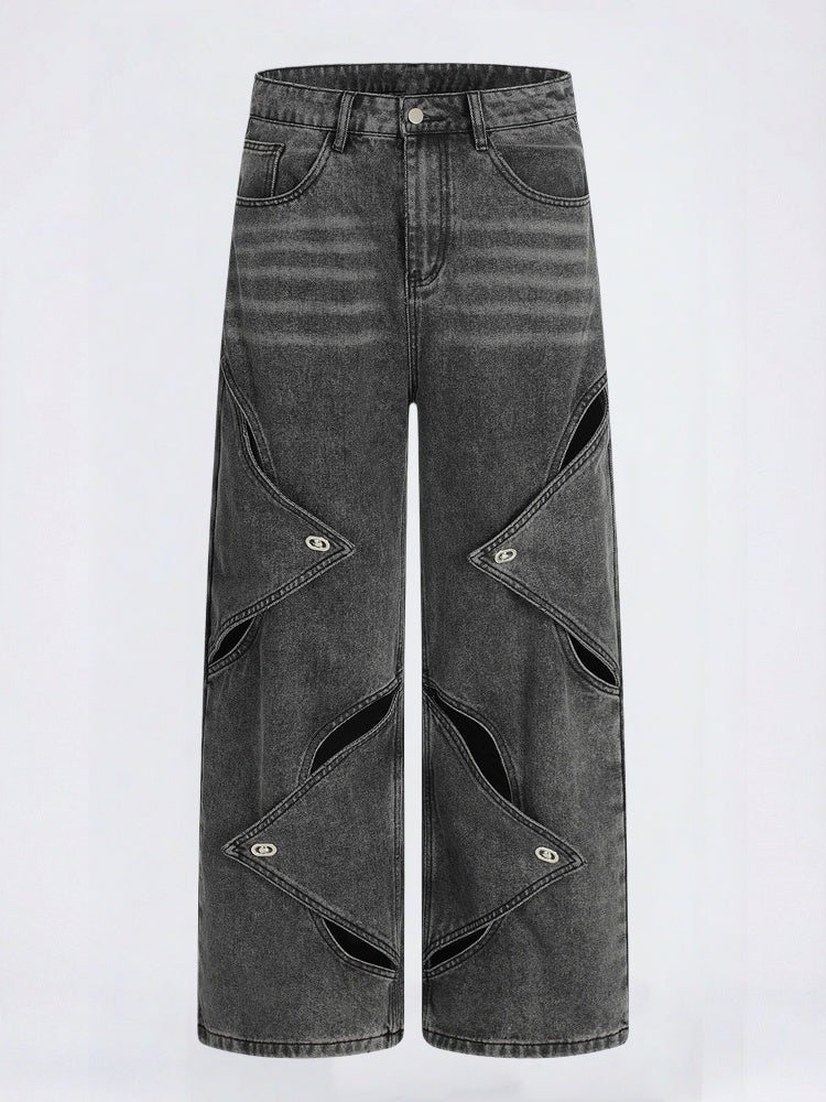 Punk Distressed Washed Patchwork Denim Pants