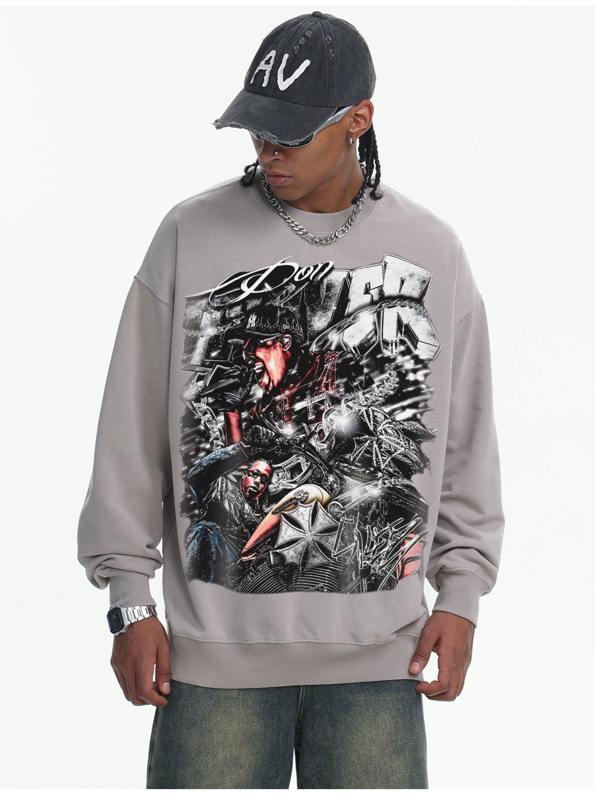 Printed Washing Crew Neck Sweatshirt