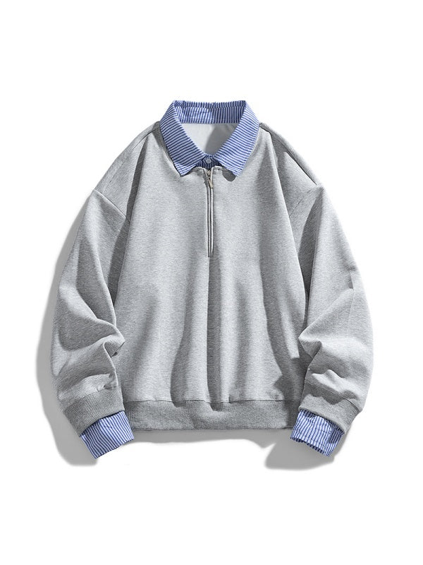 Mock-layer Striped-panel Polo Shirt