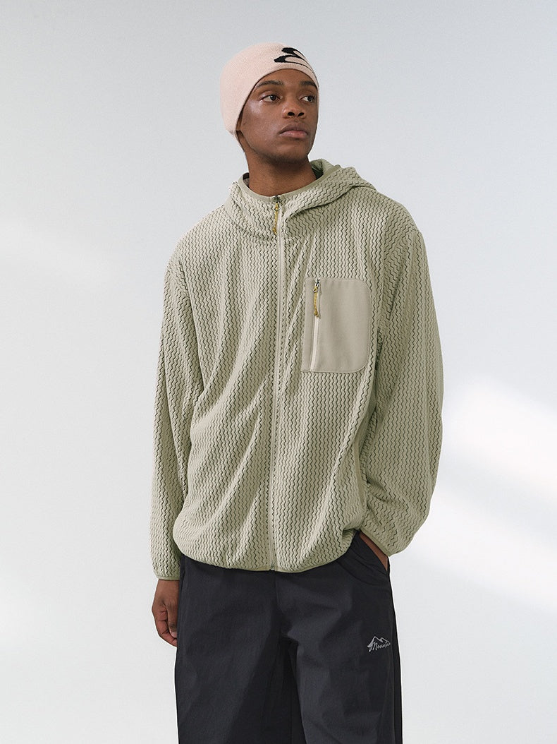 Bata Wave Pattern Stand Collar Outdoor Windproof Zipper Jacket