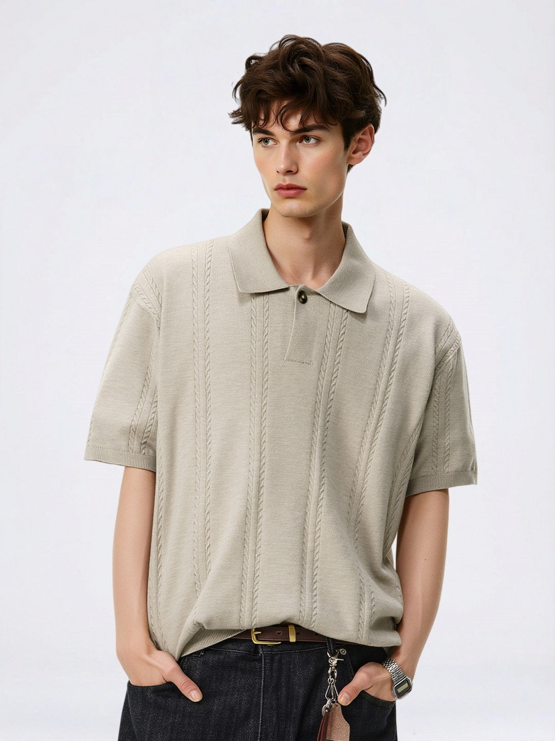 Twisted Dough Sticks Texture Loose-fit Polo Shirt