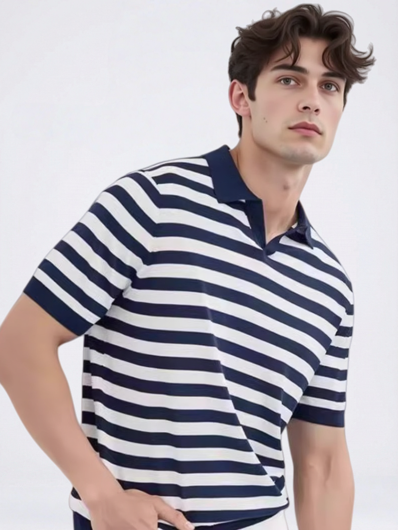 Color Blocking Notch-Collar Knitting POLO Shirt