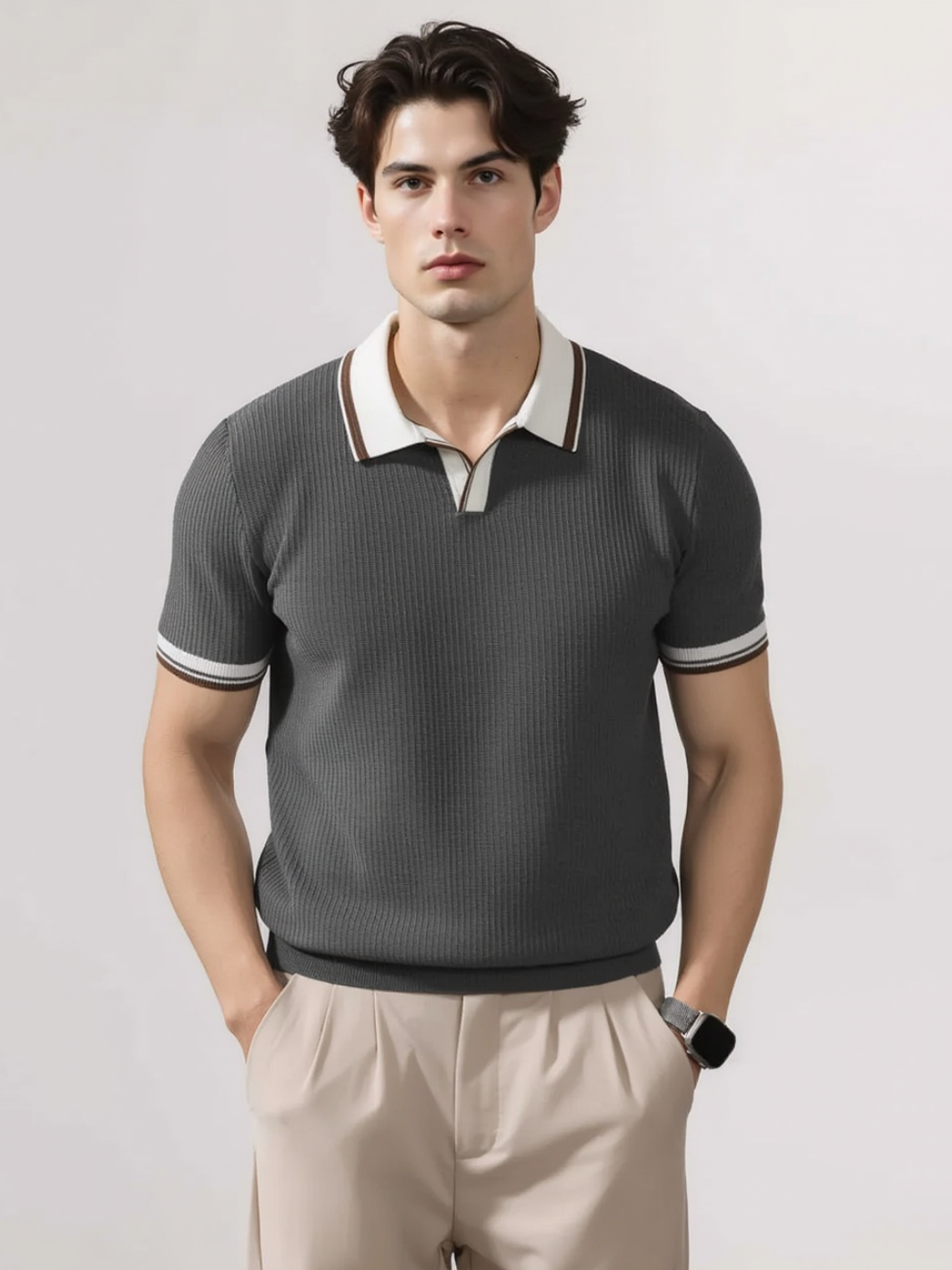 Color Matching Old Money Style Slim-fit Polo Shirts