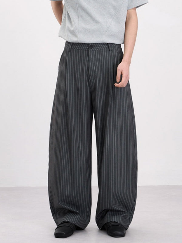 Old Money Style Pleated Stripes Machete Baggy Dress Pants Pants