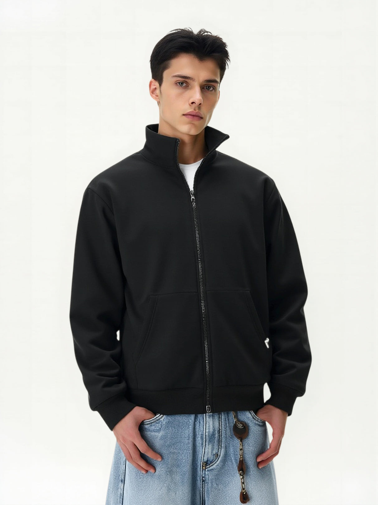 Dickes Fleece, warm haltend, Stehkragen, Reißverschlussjacken