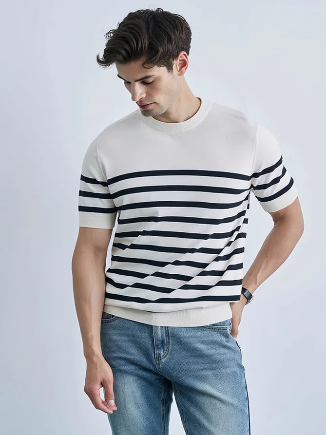 Old Money Style Stripes Slim-fit T-shirts