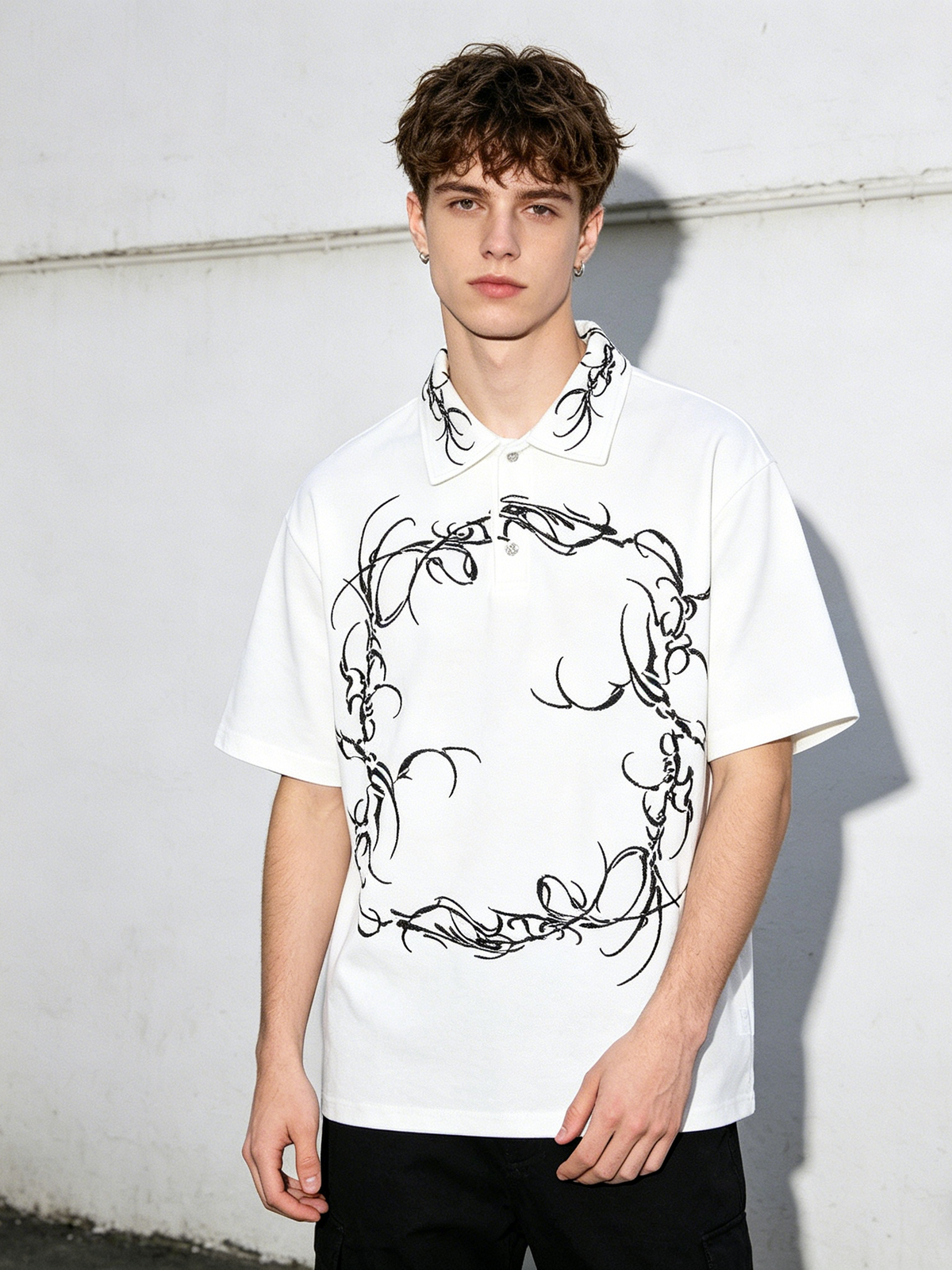 Graffiti Embroidery Loose-fit POLO Shirt