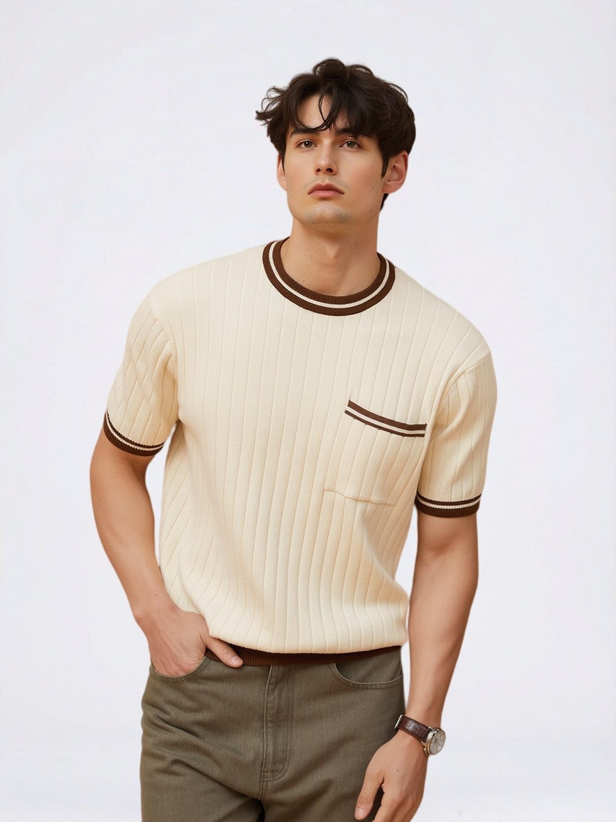 Pocket Color Blocking Slim-fit T-shirts