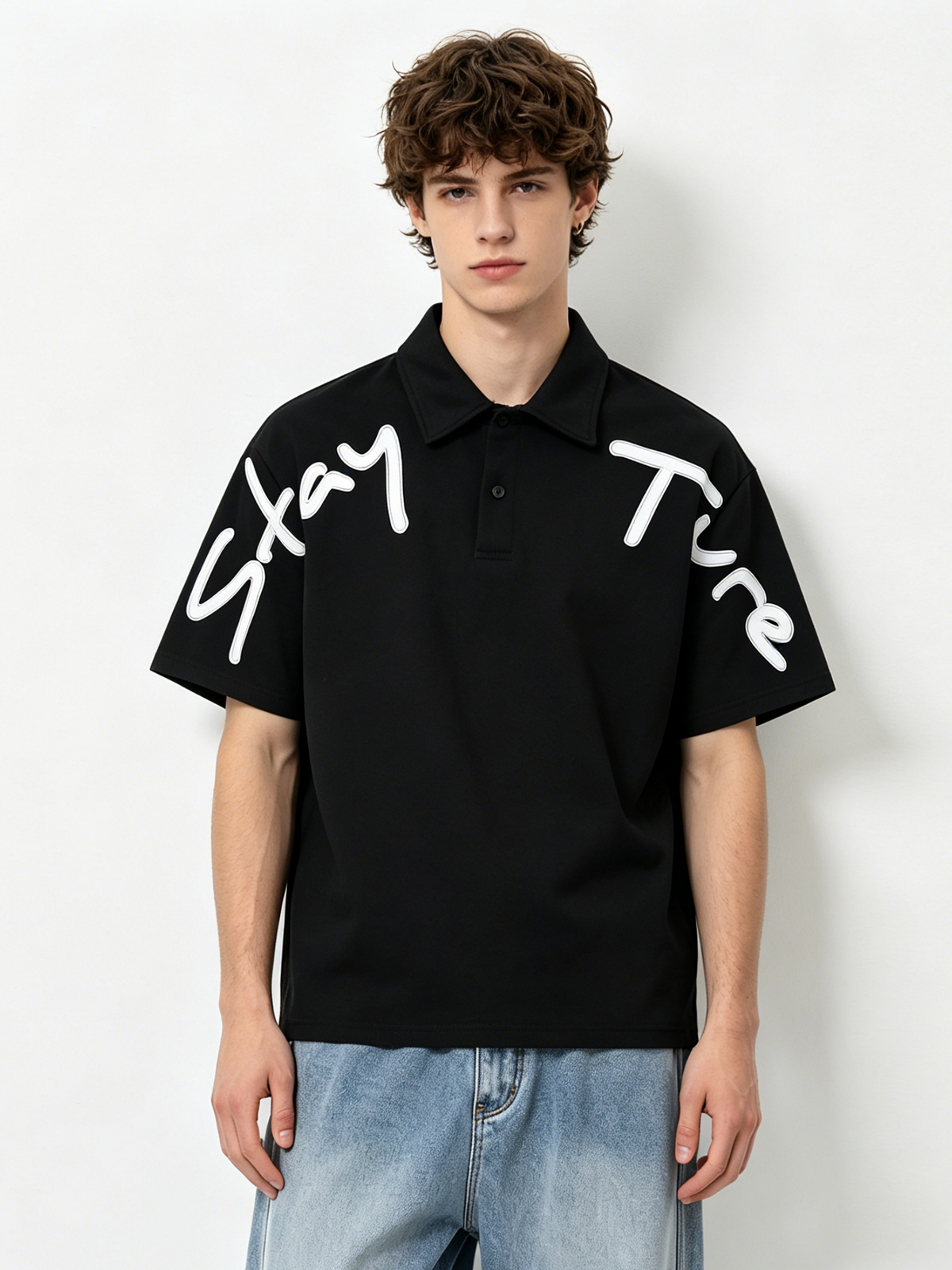 Letter Embroidery Ins Loose-fit POLO Shirt