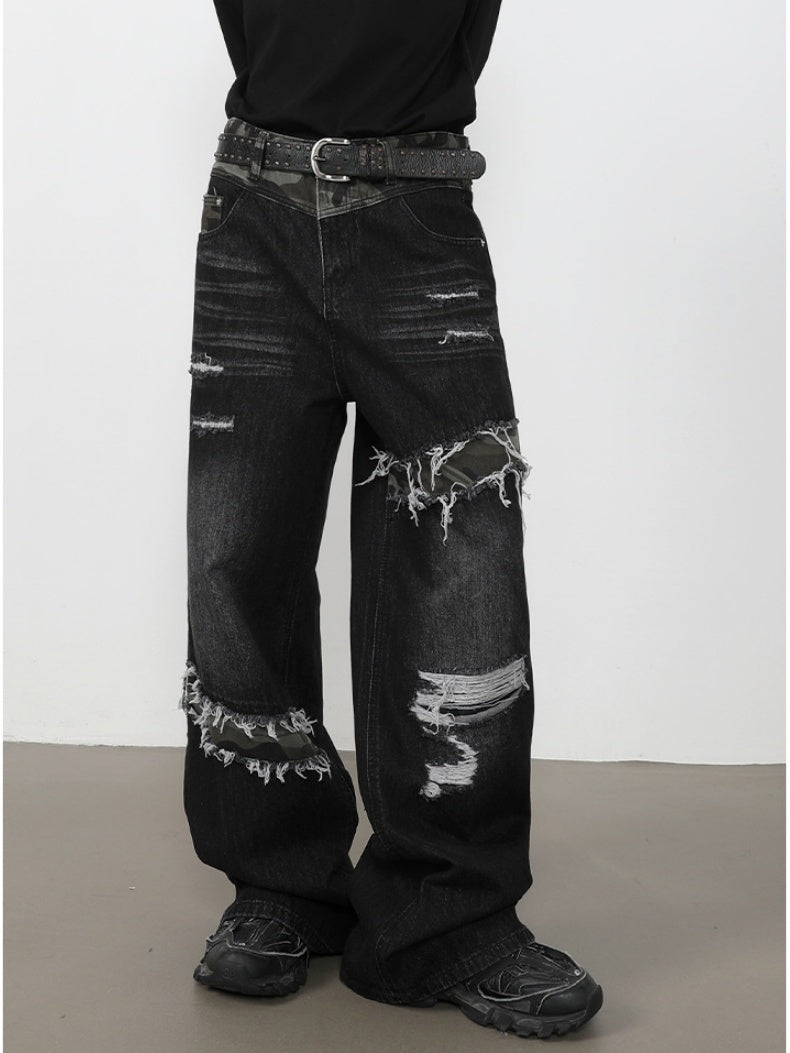 Patch Fake Hole Patchwork Jeans