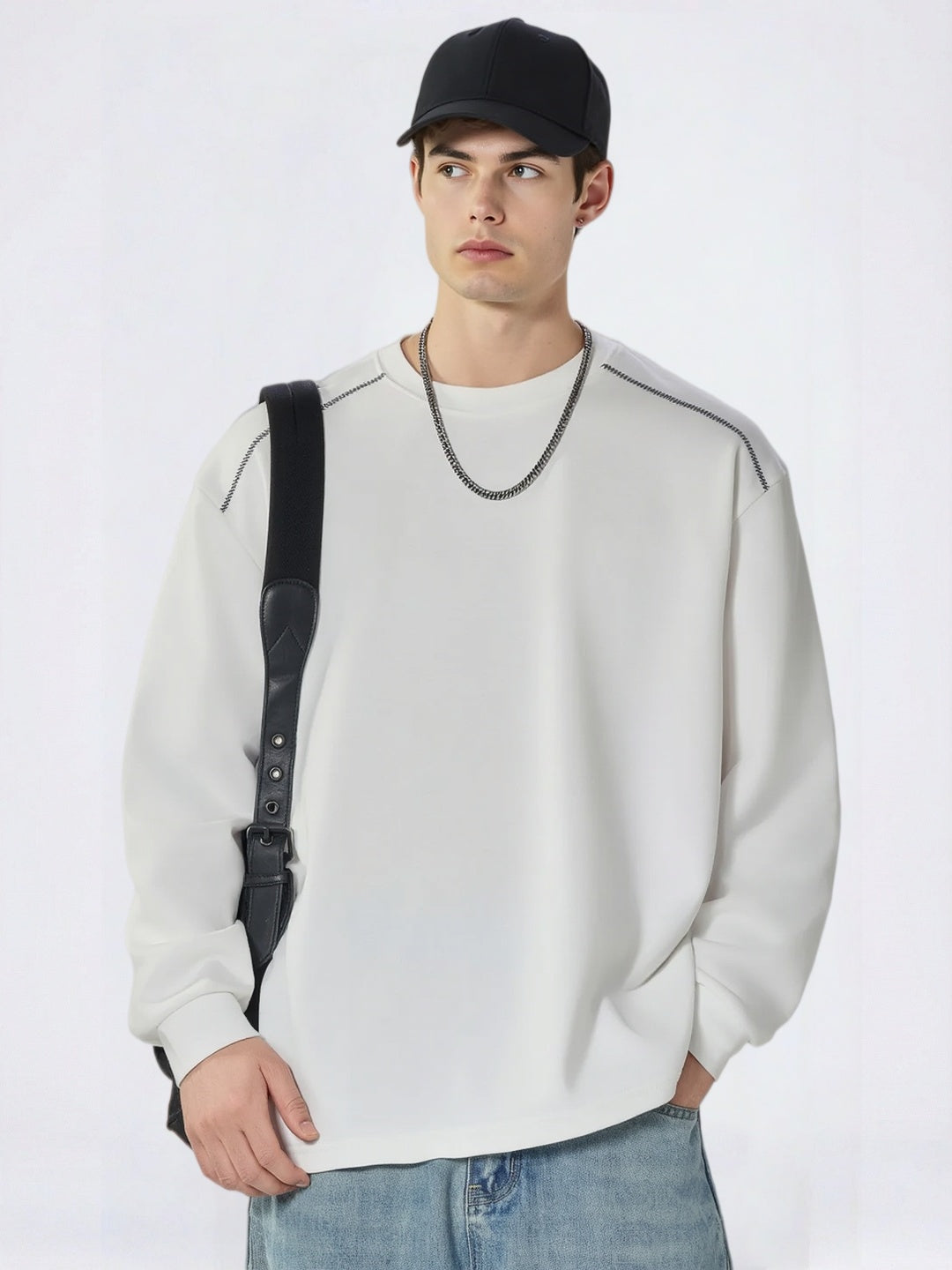 Crew Neck Loose-fit Sweatshirts&Hoodies