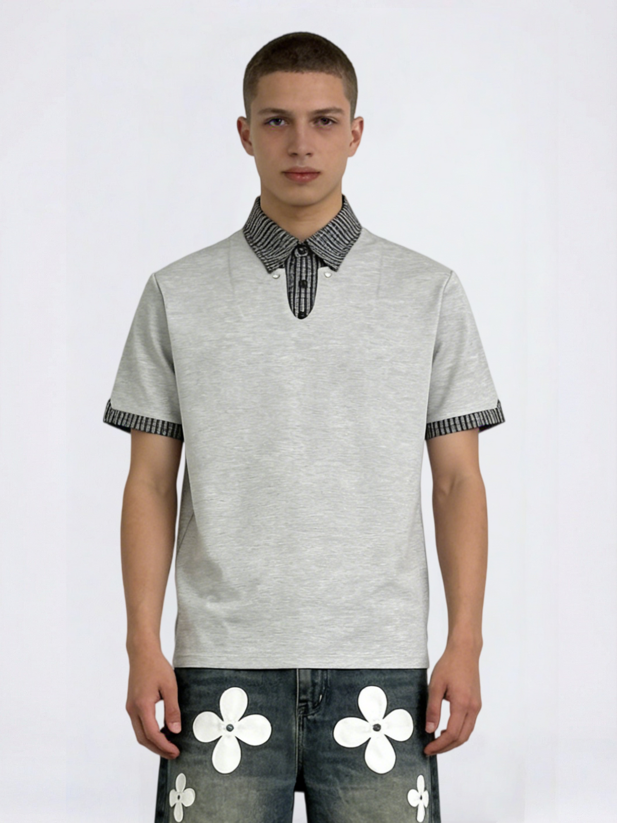 Layered-look Cleanfit Plaid Polo Shirt