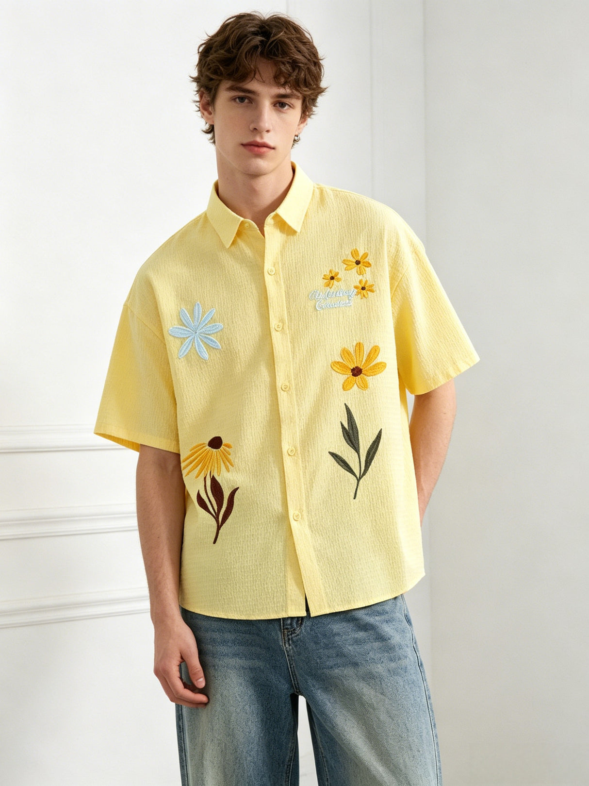 Retro Cityboy Flower Embroidery Shirts