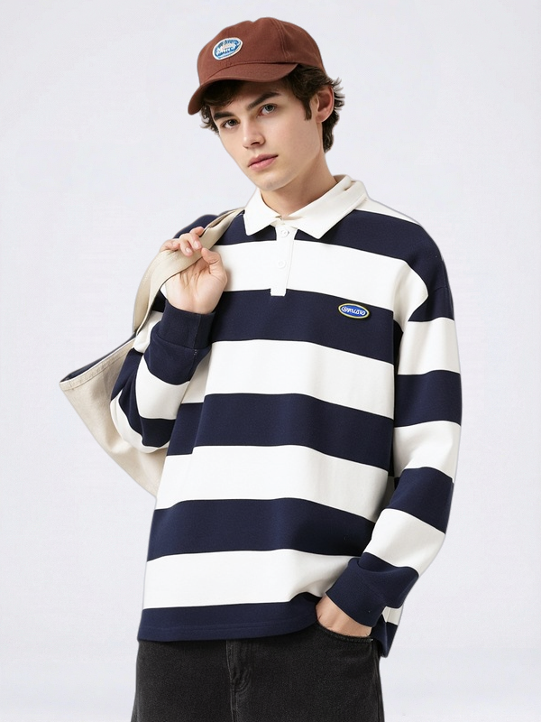 Ins Loose-fit Stripes Polo Shirts