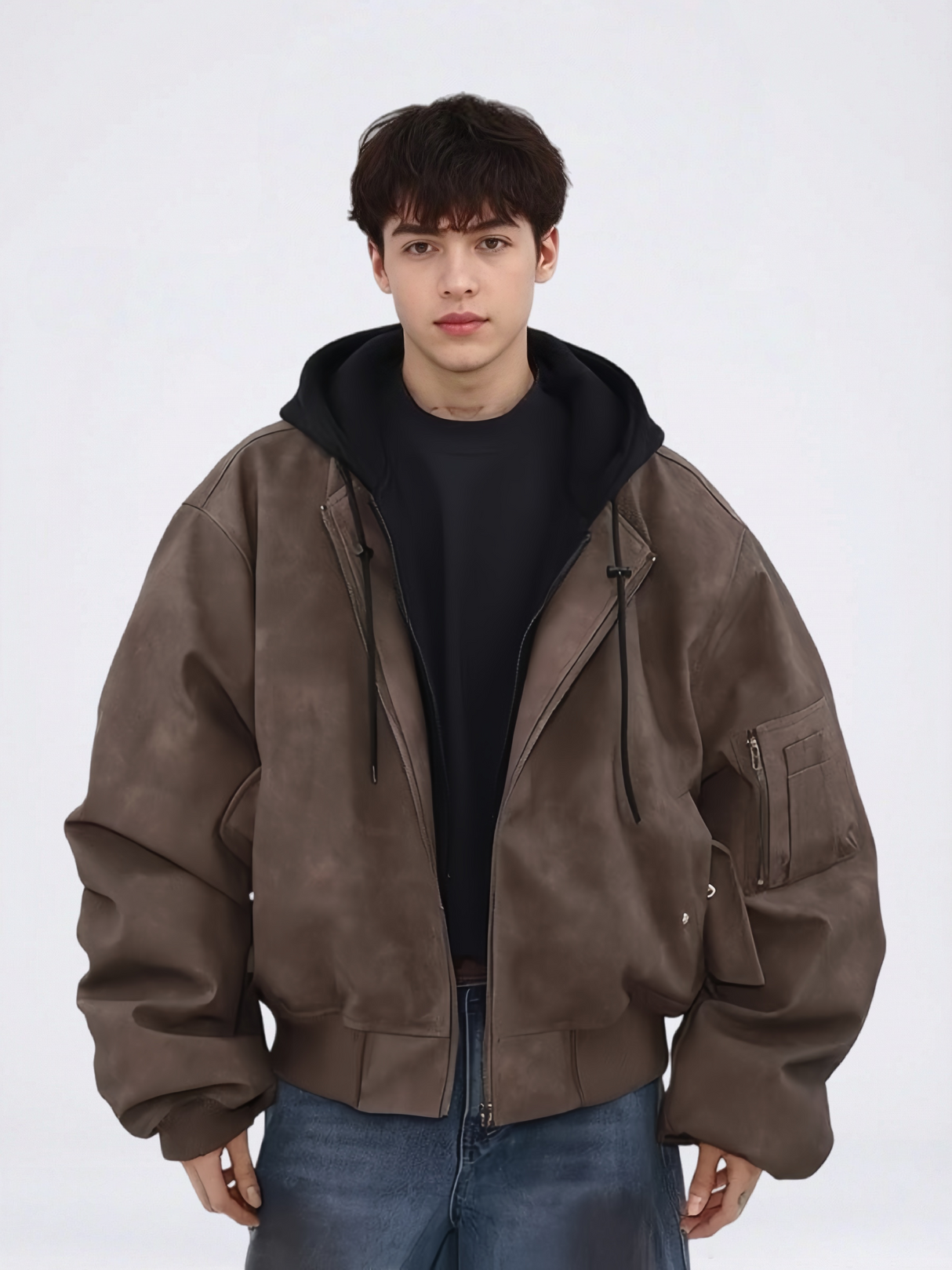 Melange Tie-Dye Faux-Leather Hooded Jacket