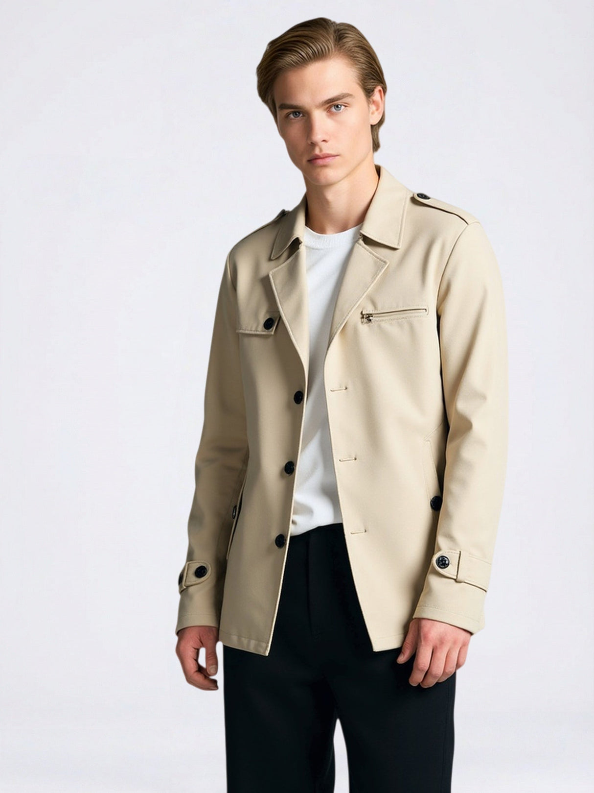 Business Notch-Lapel Single-Breasted Mid-Length Trench Coat