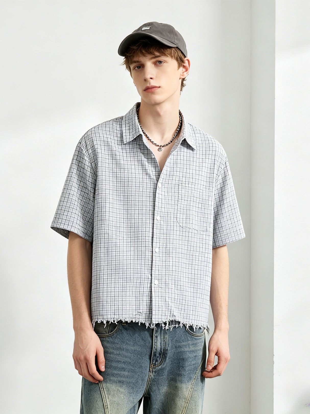 Destroy Hem Plaid Lightweight Boxy Shirts