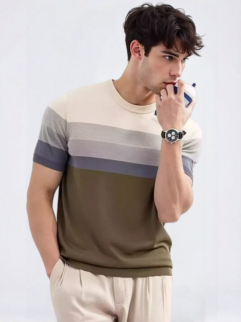 Gradient Stripes Color Matching Slim-fit T-shirts