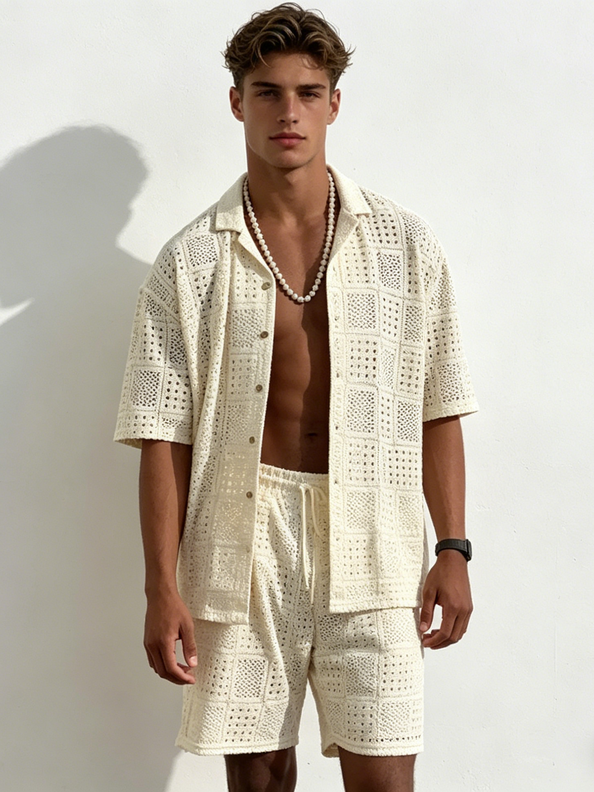 Hollow Out Loose-fit Vacation 2-piece Sets Set