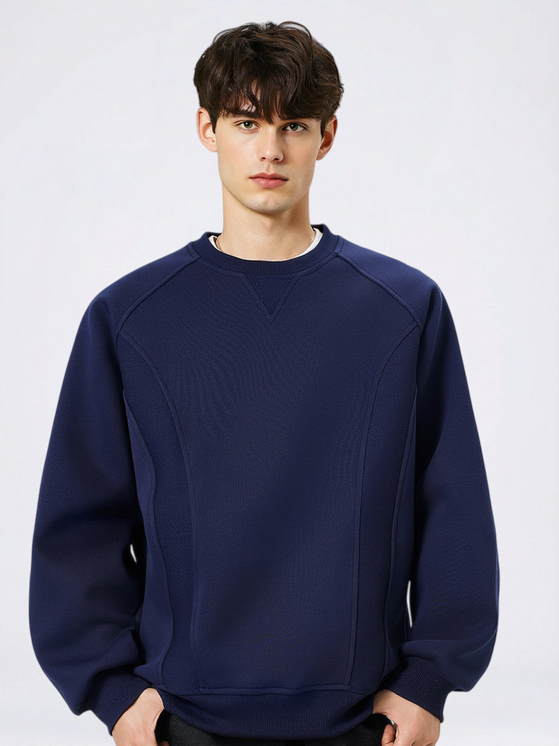 Boxy Structure Patchwork Collarless Sweatshirt