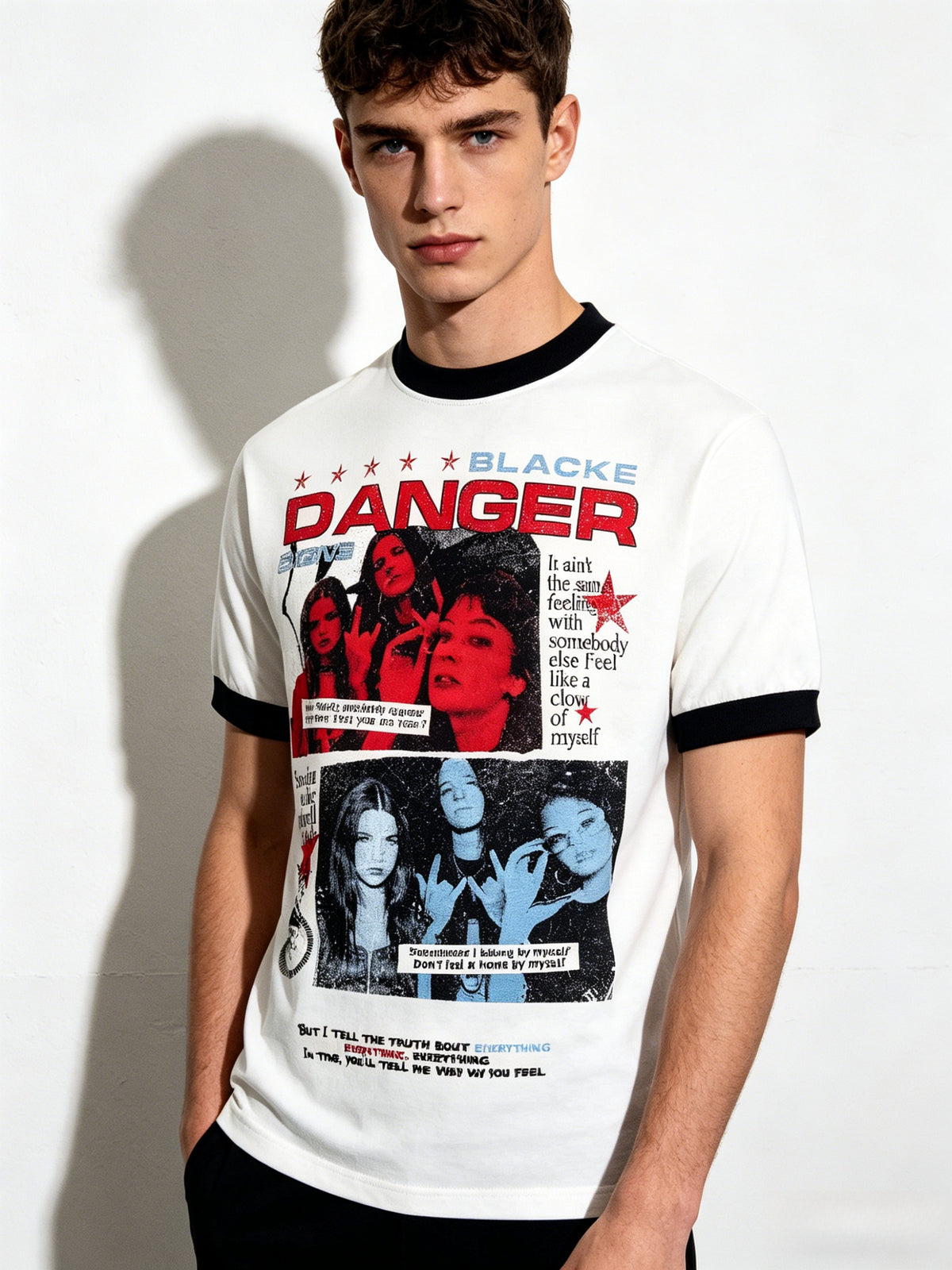 Crowd Printed Hip Hop Color-blocked Slim-fit T-shirts