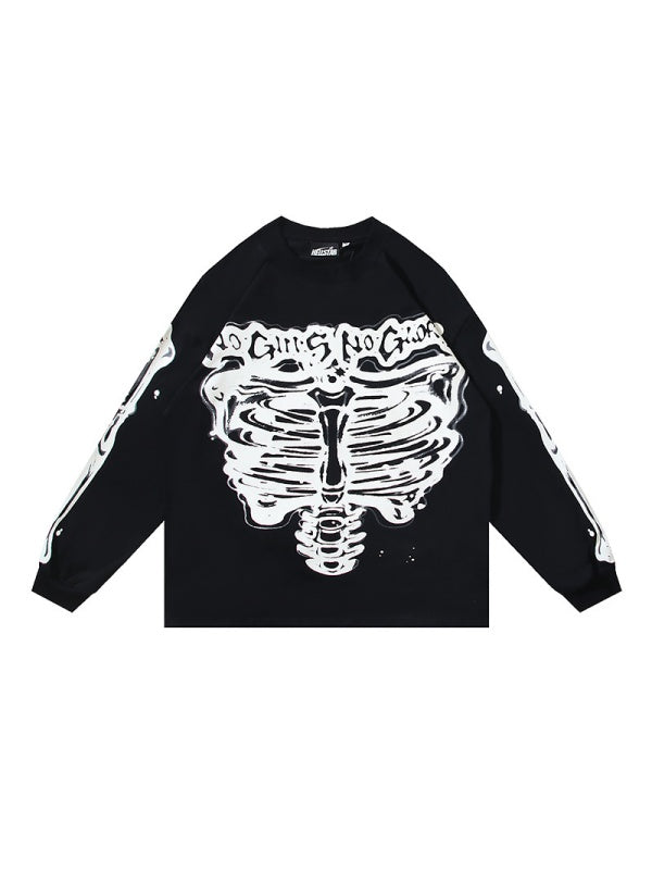 Dark Printed High Street Loose Long-sleeved T-shirt