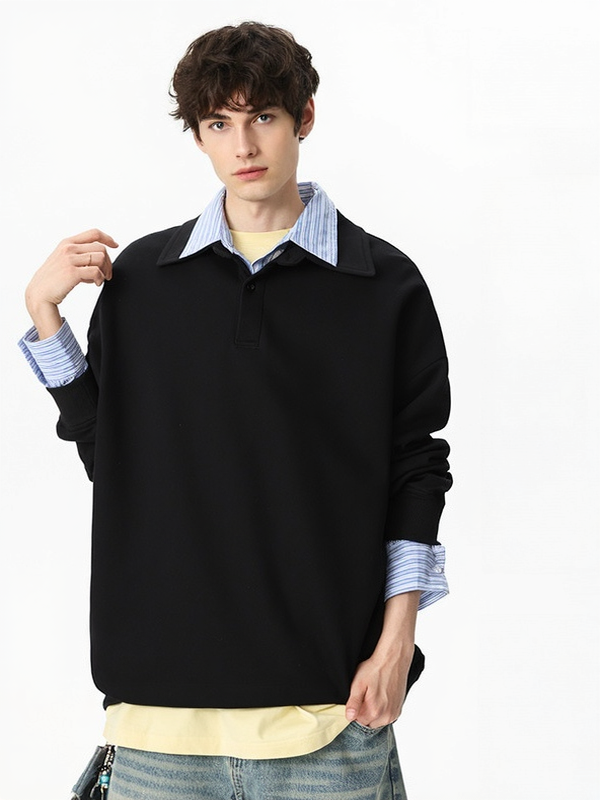 Plaid Fake Two Pieces Lapel Long Sleeve Polo