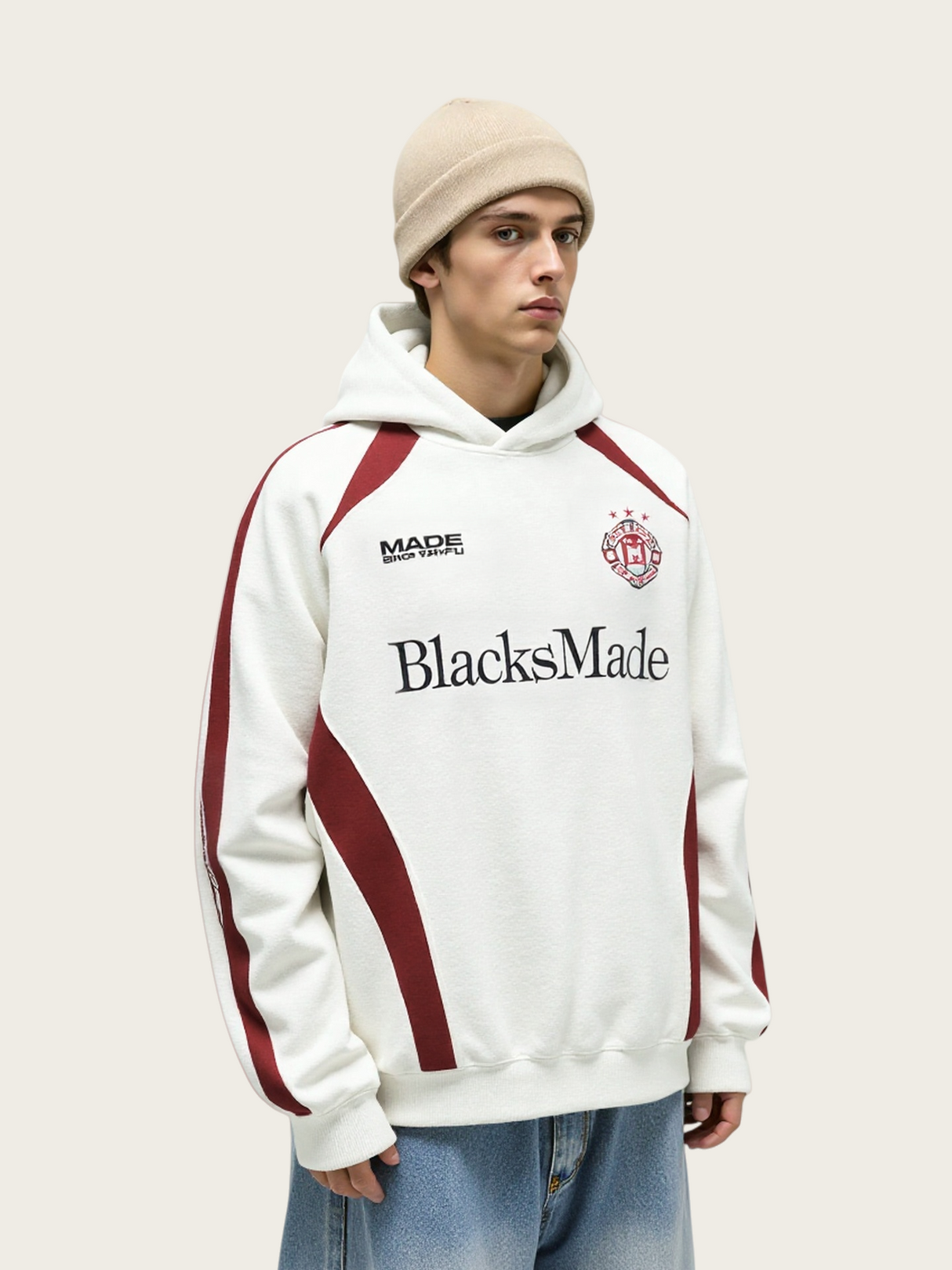 Retro Sports Embroidery Contrasting Colors Hoodies