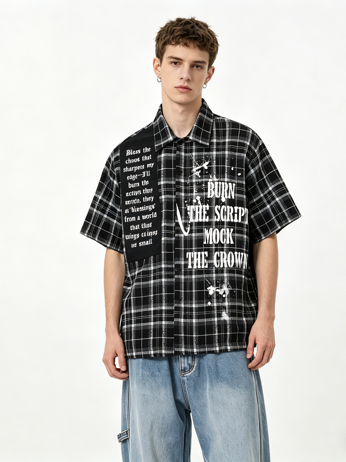 Gothic Style Splashing Ink Printed Plaid Shirts
