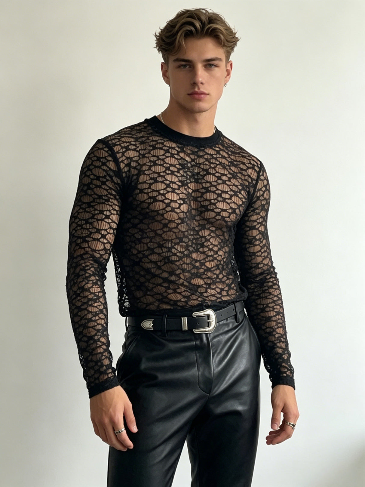 Loose-fit Lace Hollow Out Slim-fit T-shirts