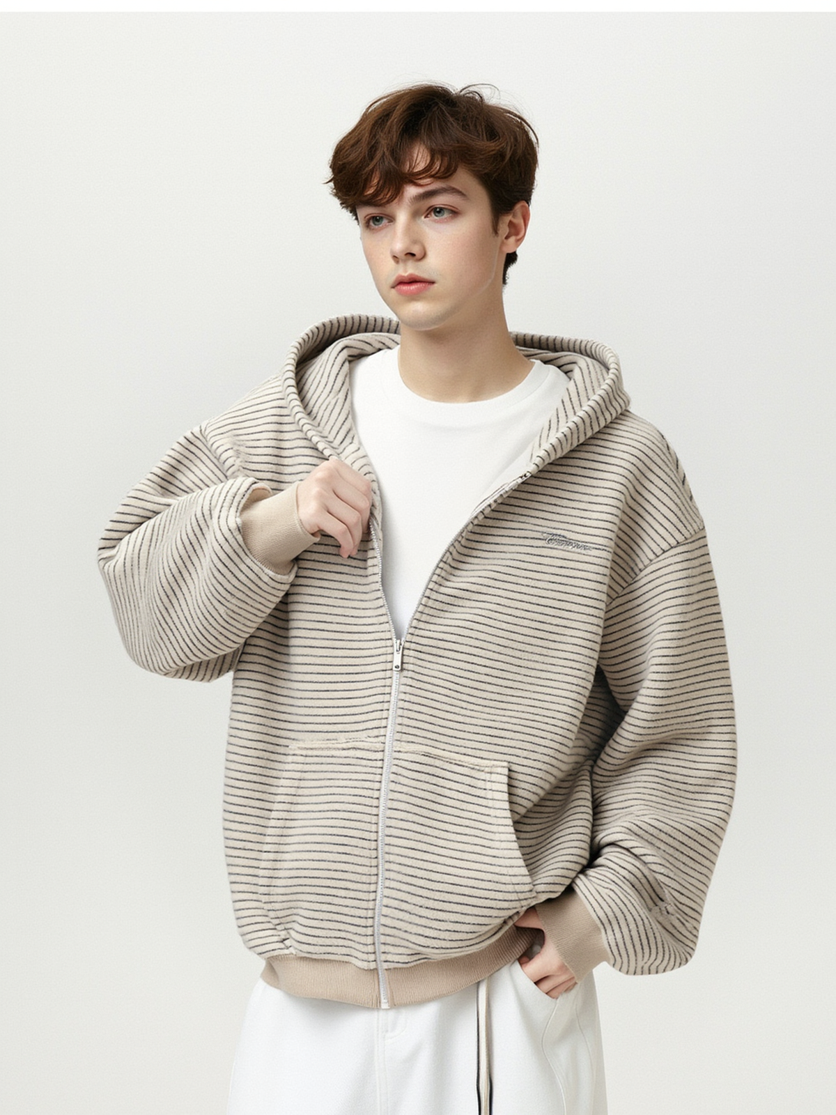 Stripes Hooded Cardigan Sweatshirt