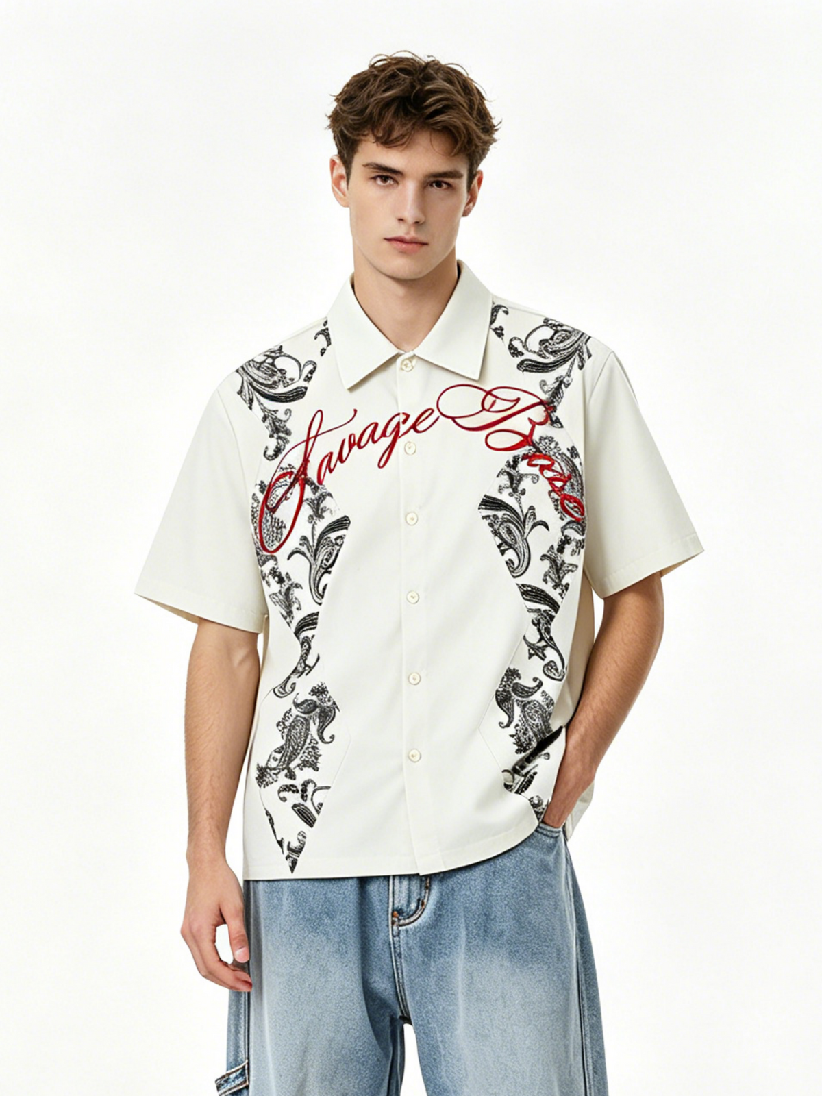 Retro Cashew Flowers Pattern Printed Loose-fit Shirts
