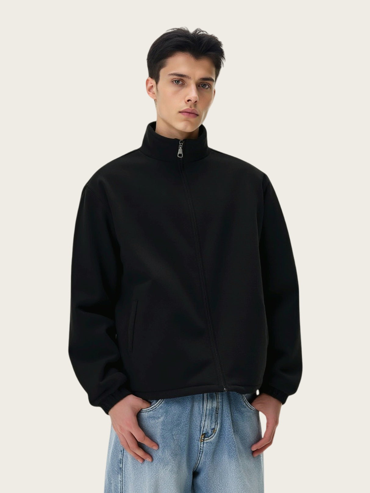 Fleece Loose Stand Collar Zipper Jackets