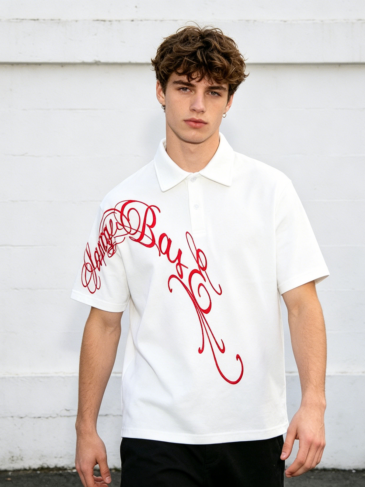 Graffiti Embroidery Letter Loose-fit POLO Shirt