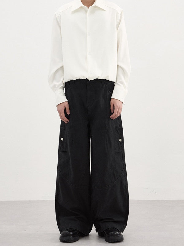 Deconstructed Double-Side-Button Vintage Baggy Straight Cargo Pants