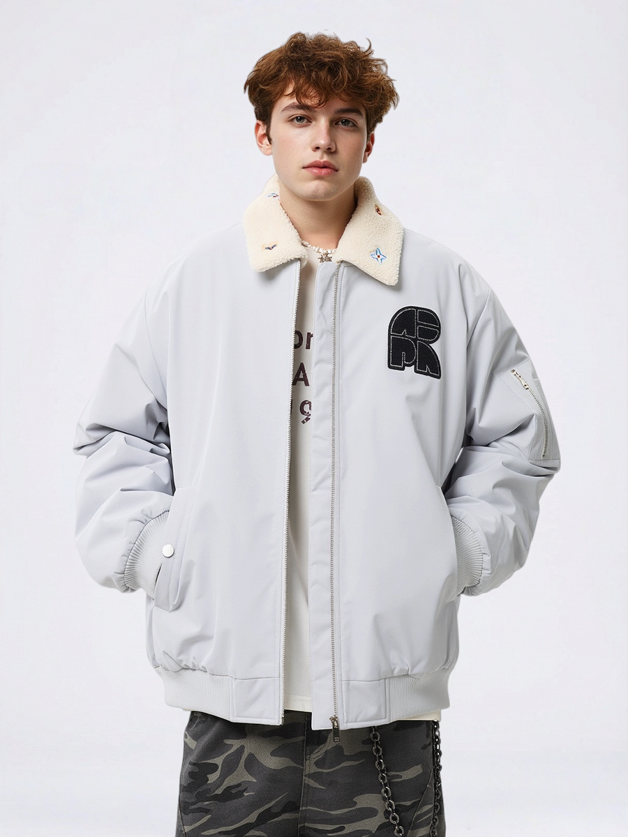 Lapel Embroidery Black Flight Jackets