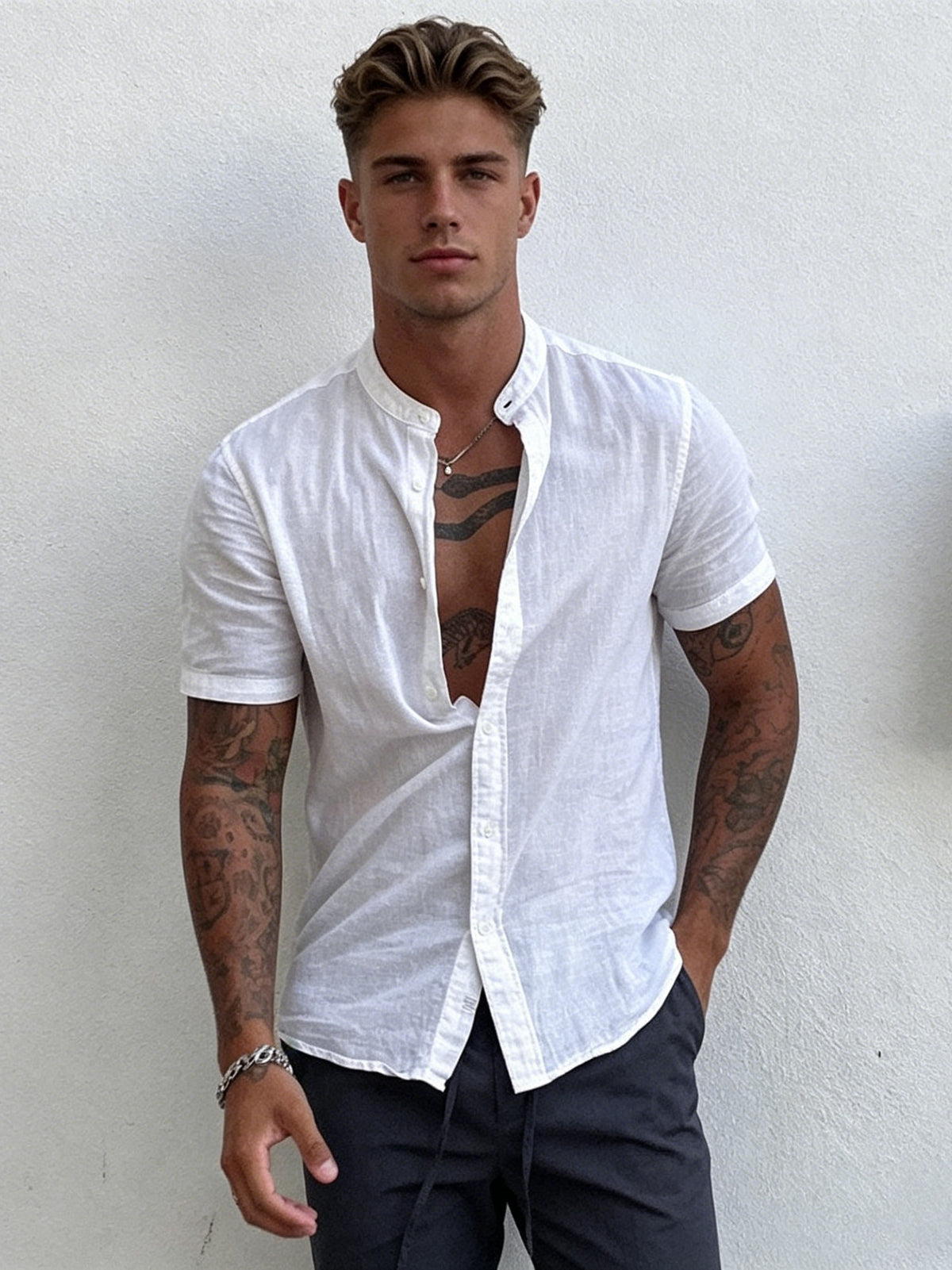 Cotton And Linen Leisure Solid Color Shirts