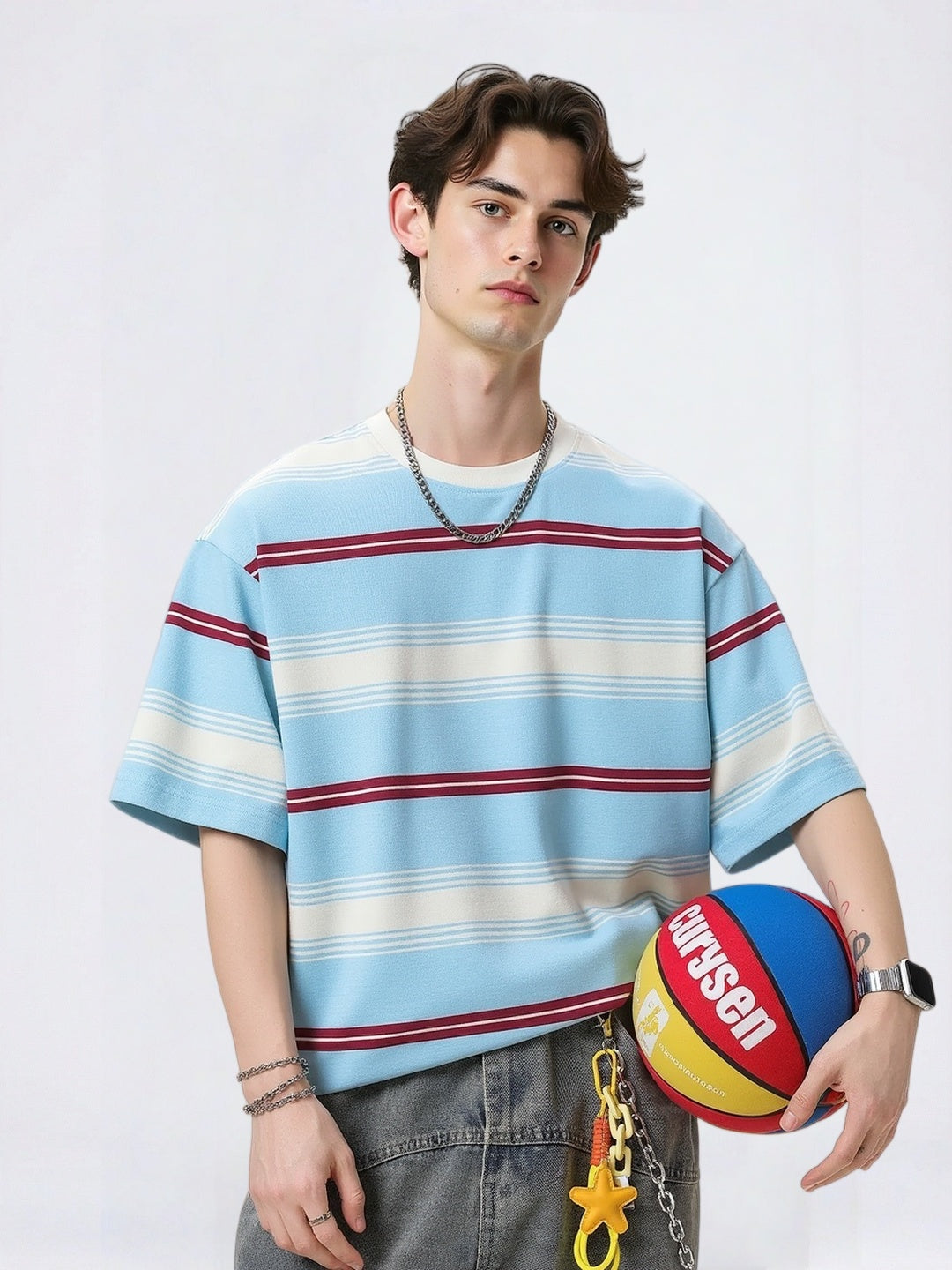Color-blocked Stripes Loose-fit T-shirts