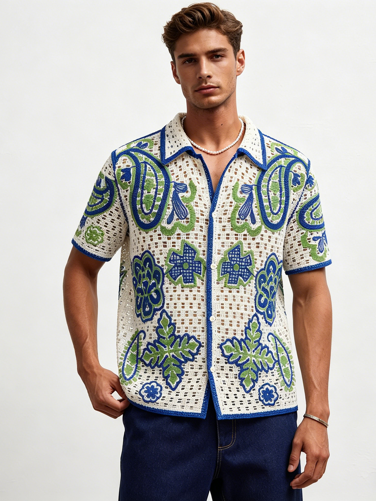 Hawaii Hollow Jacquard Knitting Vacation POLO Shirt