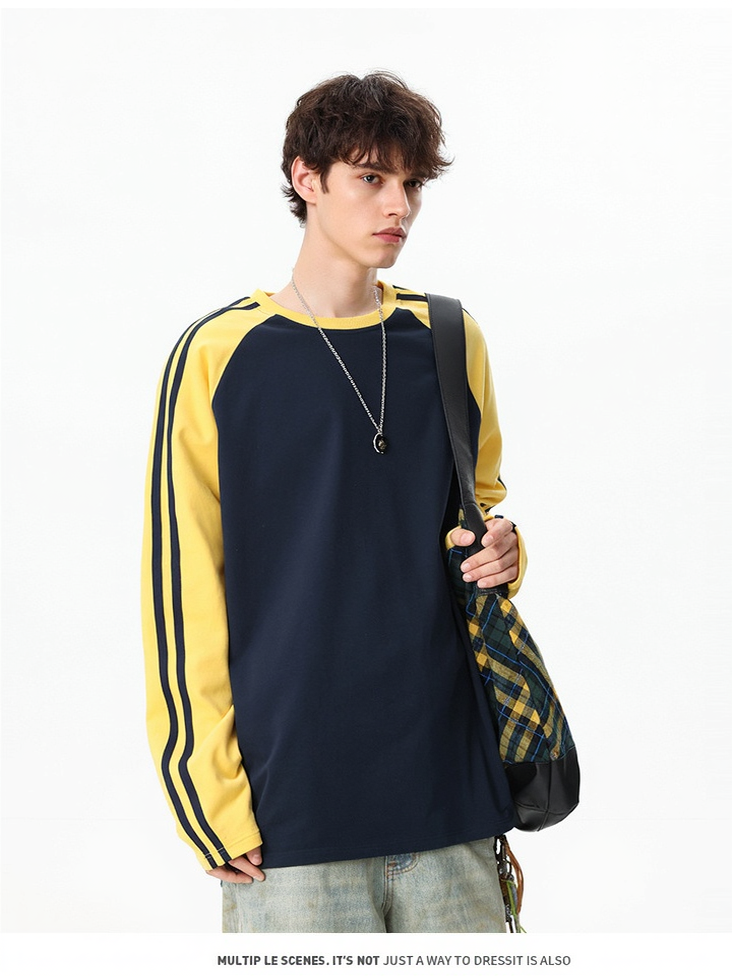 Liber Autumn Neutral wear Color matching Stripes T-shirts