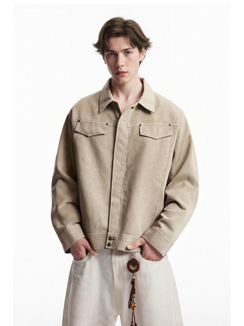 Retro Barnwind Deconstruction Cleanfit Lapel Suede Short Coat