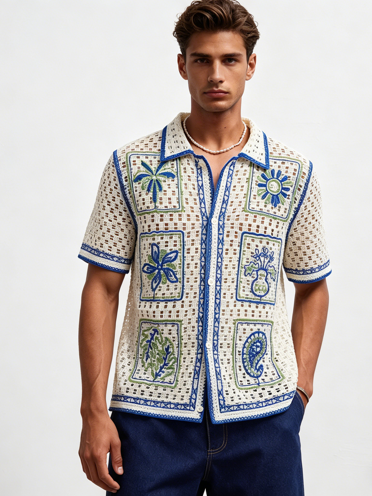 Holiday Style Crochet Hollow Knitting Polo Shirts