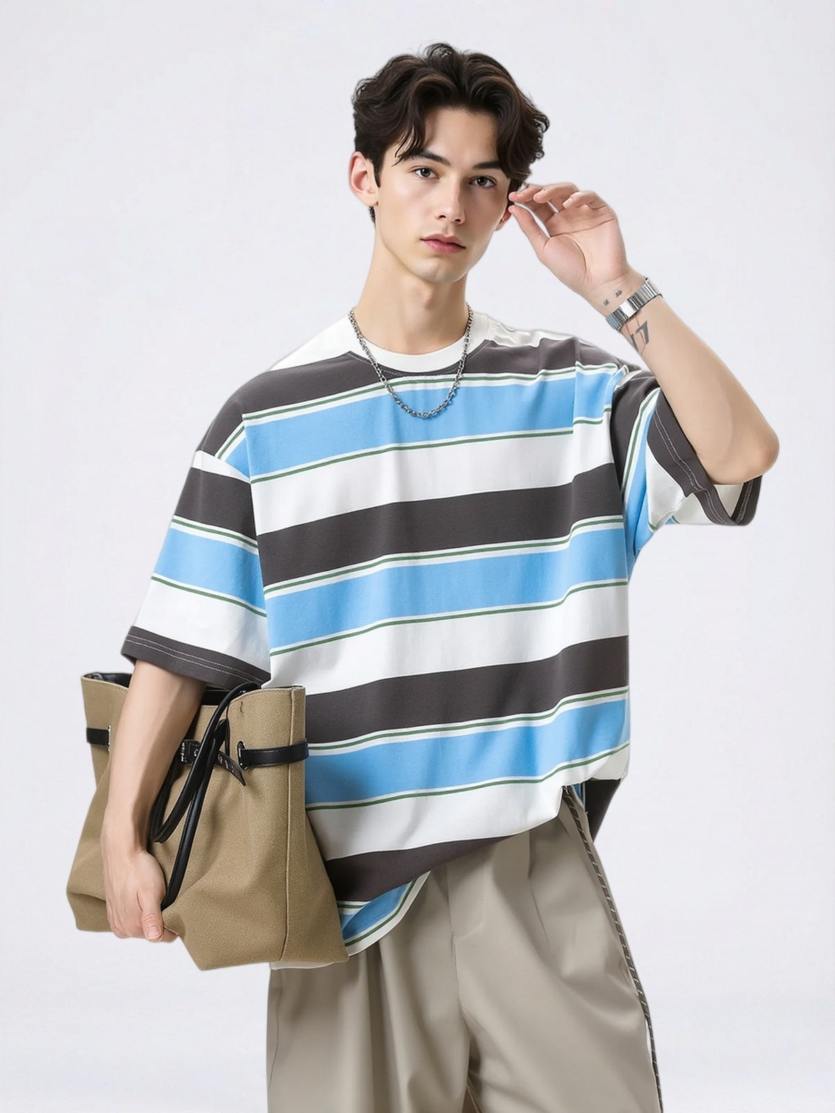 Color-blocked Stripes Loose-fit T-shirts